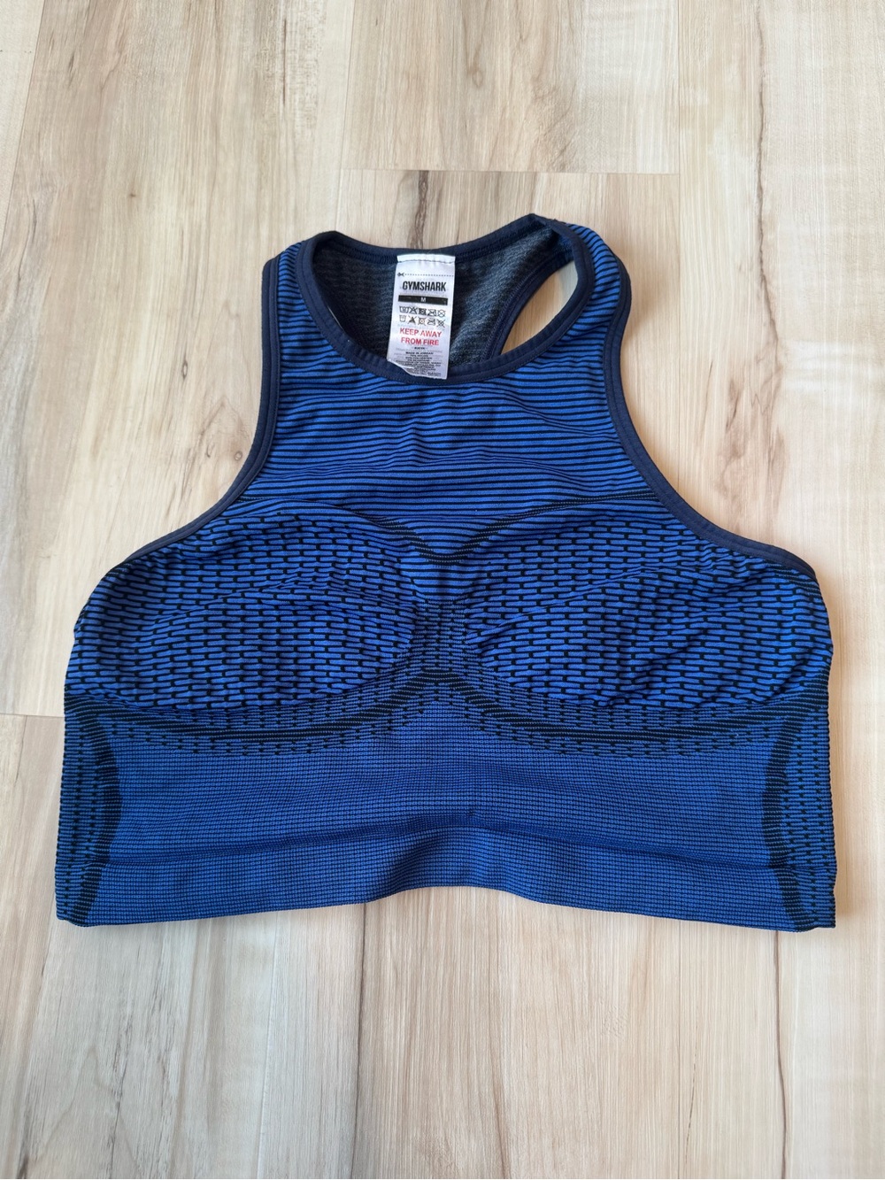 Gymshark Womens Vital Seamless High Neck Racerback Sports Bra Blue Black Medium